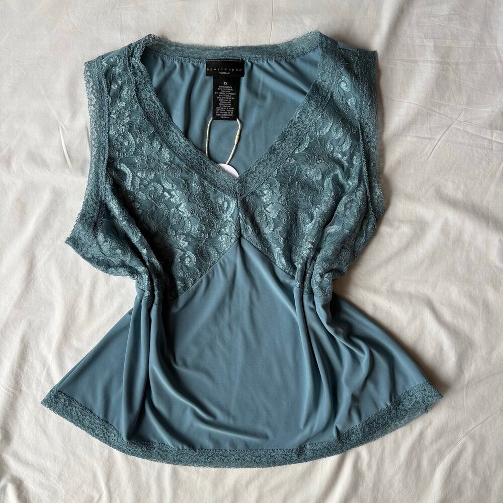 Blue Lace Tank Top NWT Romantic - Size 1X